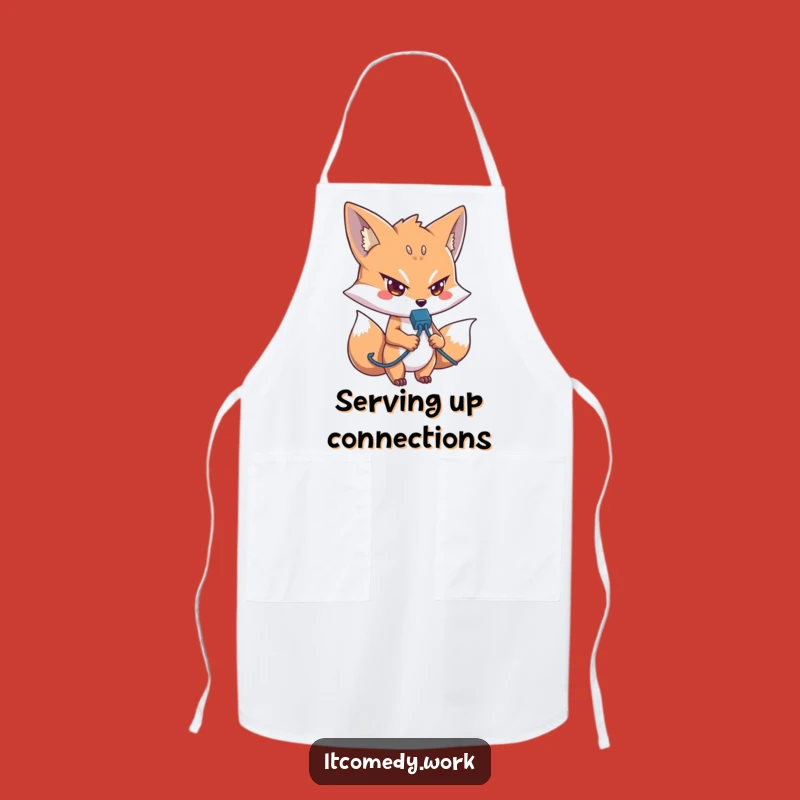 Funny IT Fox Apron: Chef Fox with Network Cable, Hilarious Kitchen Funny Gift