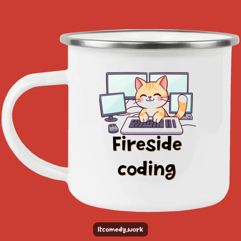 Funny Cat Coder Camping Mug: Fuel Your Adventures with Tech & Fun!