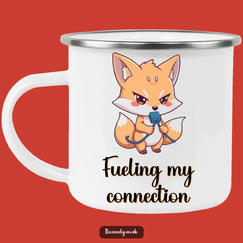 Funny IT Fox Camping Mug: Rugged Network Cable Fox for Outdoor Techies, Funny Gift