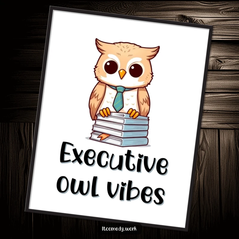 Funny Owl Organizer Digital Art Print of a diligent owl in a tie, ready for download, a smart funny gift.