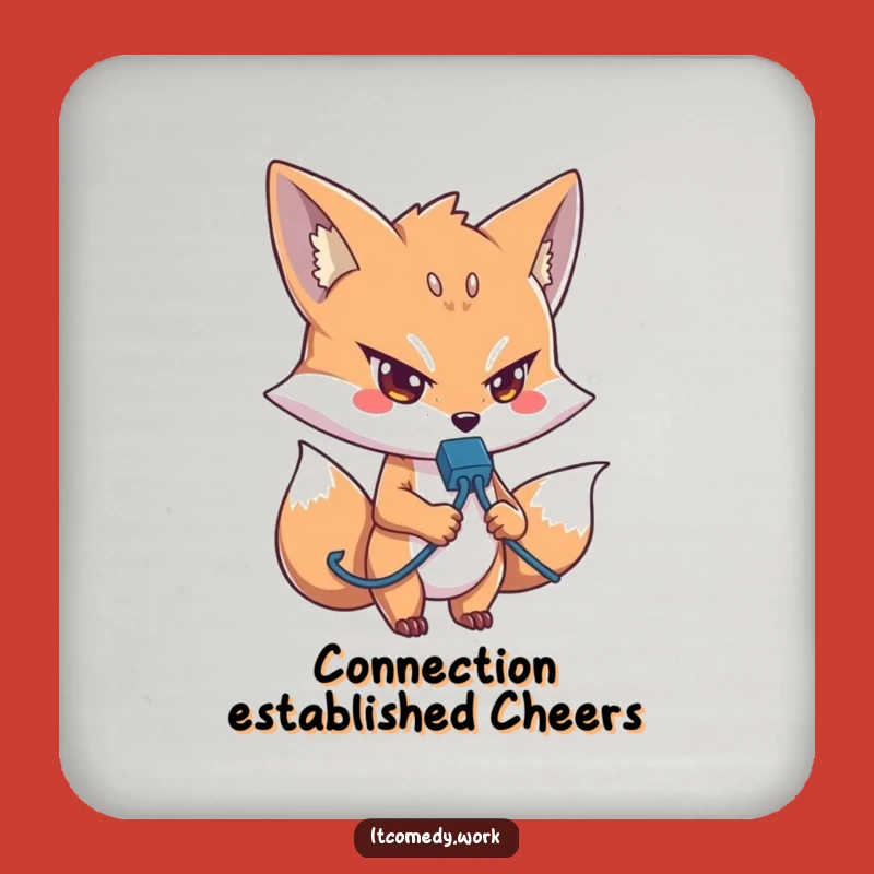 Funny IT Fox Coaster: Protect Surfaces with This Network Cable Fox, Unique Funny Gift