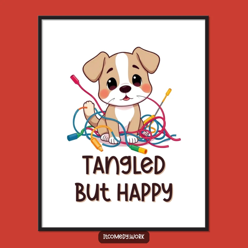 Funny Dog Tech Mess Poster: Decorate with Wirey Humor!