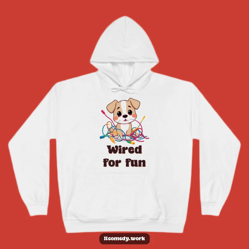Funny Dog Tech Mess Hoodie: Cozy Up with Your Cable Chaos!