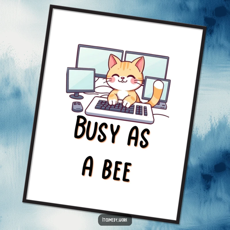 Funny Free Printable Wall Art: A playful cat typing on a large keyboard with multiple monitors, ruling its digital kingdom.
