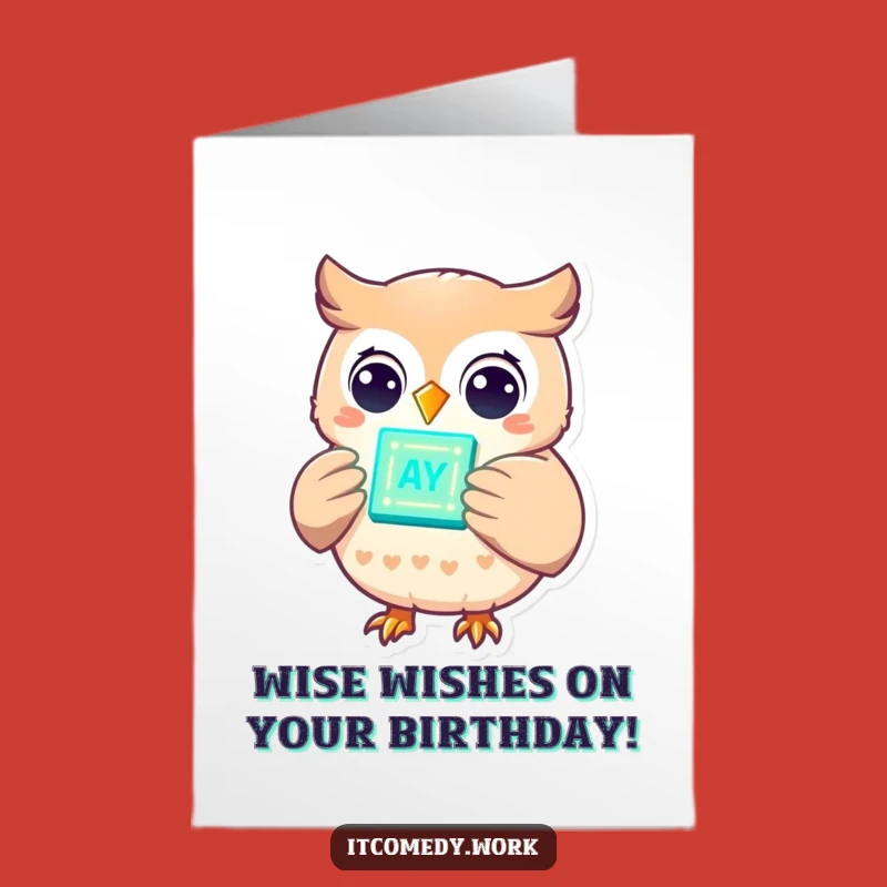 Free Printable Birthday Card: Wise Owl Tech Genius - Funny Downloadable Gift