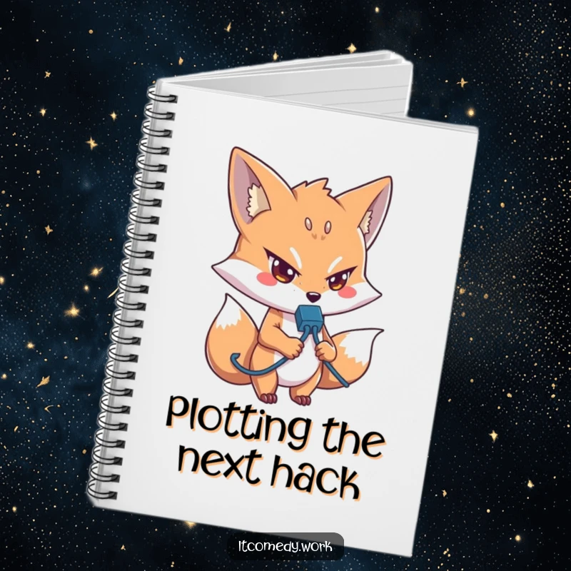 Funny IT Fox Notebook: A determined fox holding a network cable; ready to record ideas, a funny gift for note-takers.