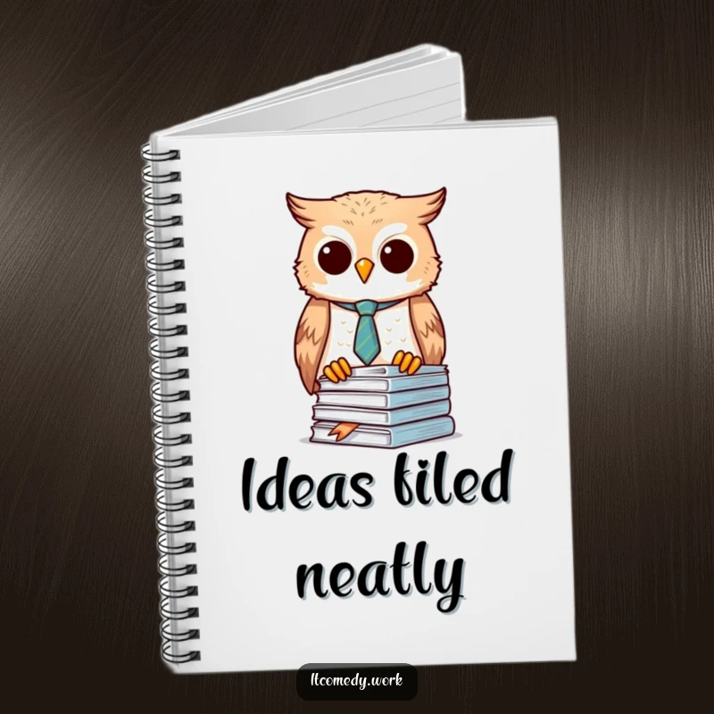 Funny Owl Organizer Notebook featuring a diligent owl in a tie, perfect for notes, a useful funny gift.