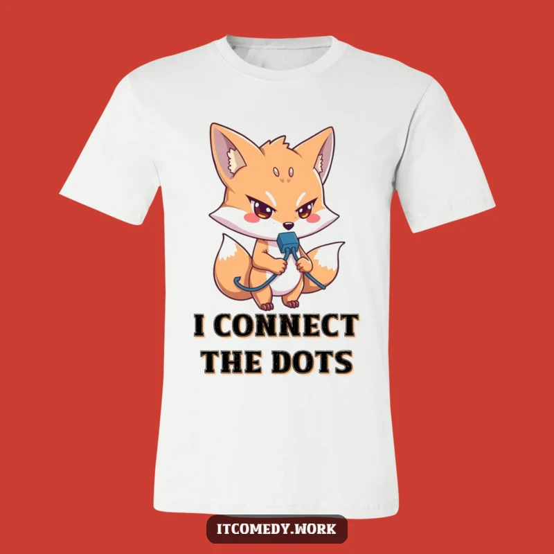 Funny IT Fox T-Shirt: Determined Techie Holding Network Cable, Hilarious Funny Gift for Programmers