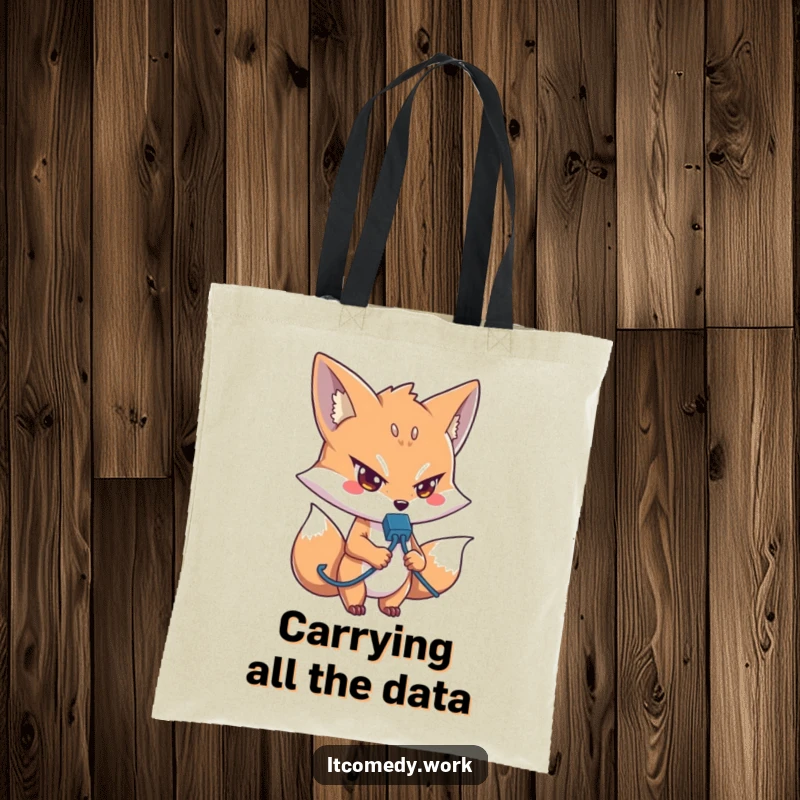 Funny IT Fox Tote Bag: A determined fox carries a network cable, showcasing IT prowess in this practical and funny gift bag.